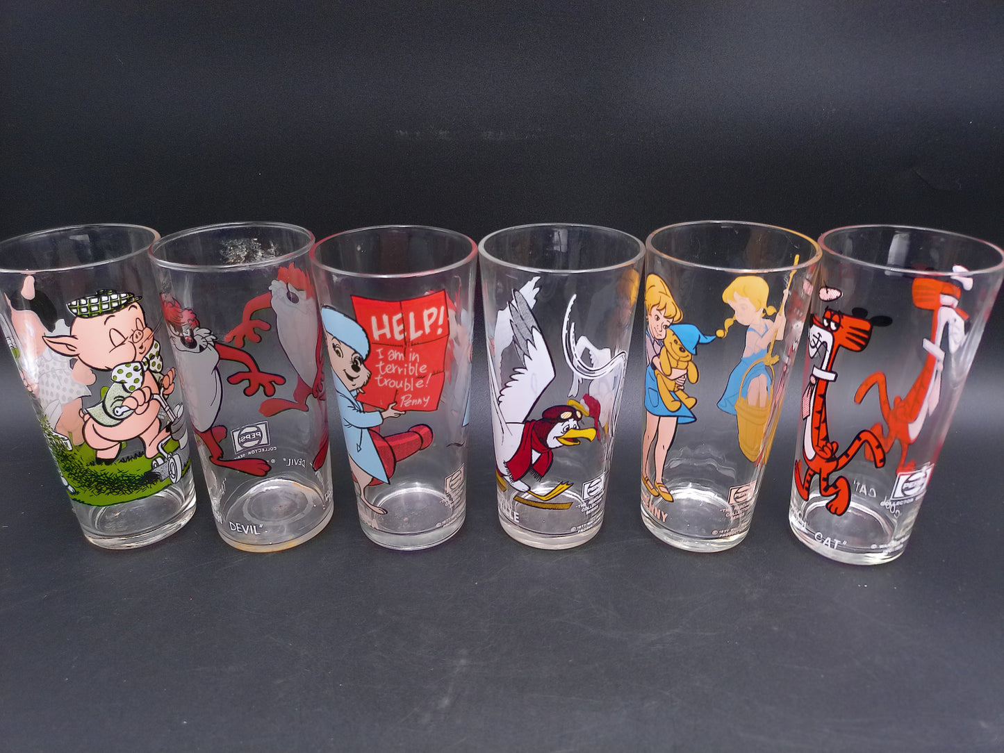 Pepsi Warner Bros. Set of 6 Glasses 1973 1976 1977  Cool Cat Daffy Duck & Taz