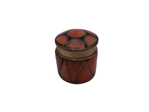 Metal and Shell Lidded Trinket Pot with Blue Lining, Patterned Pot with Shell design