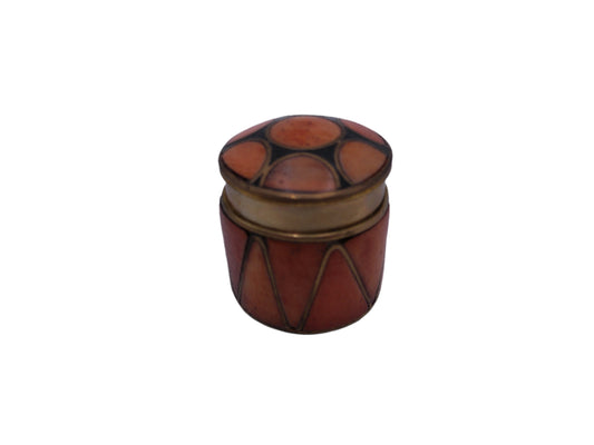 Metal and Shell Lidded Trinket Pot with Blue Lining, Patterned Pot with Shell design