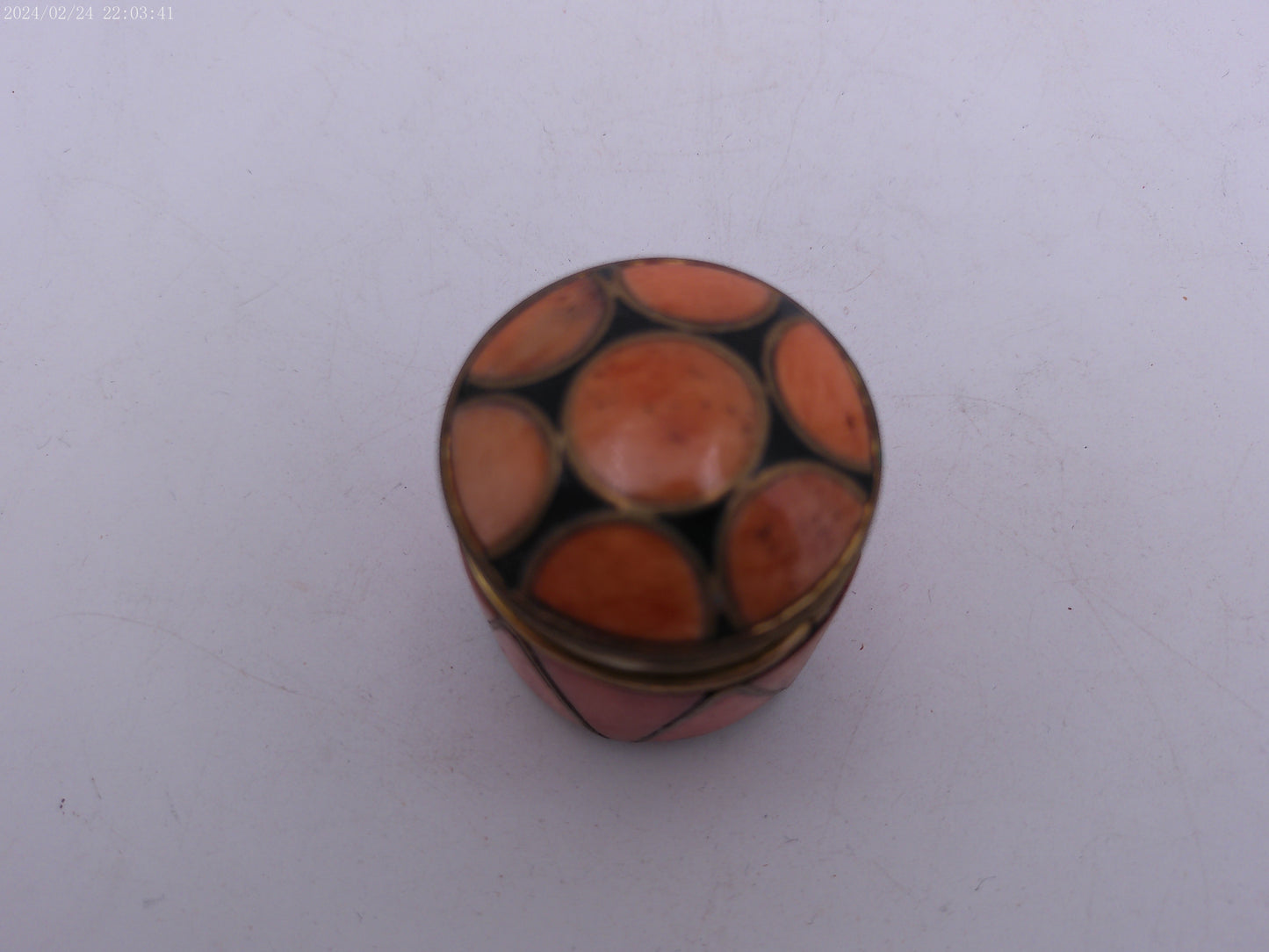 Metal and Shell Lidded Trinket Pot with Blue Lining, Patterned Pot with Shell design