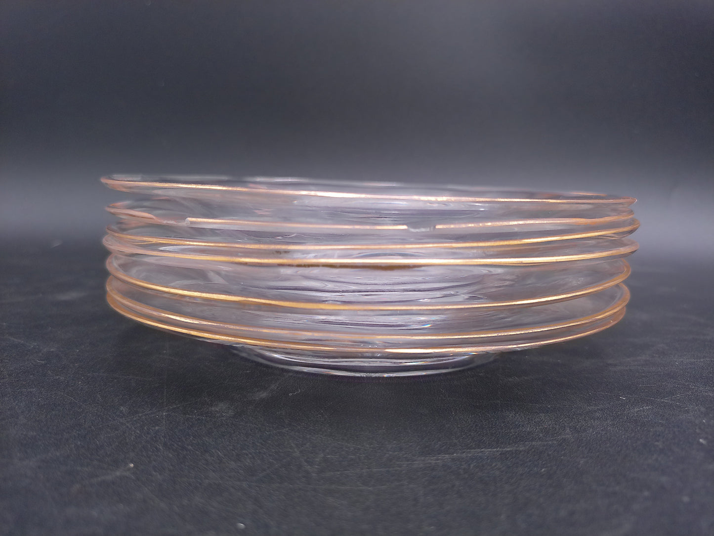 Cut Glass Plate with Gold Rim edges 1950s Set of 7