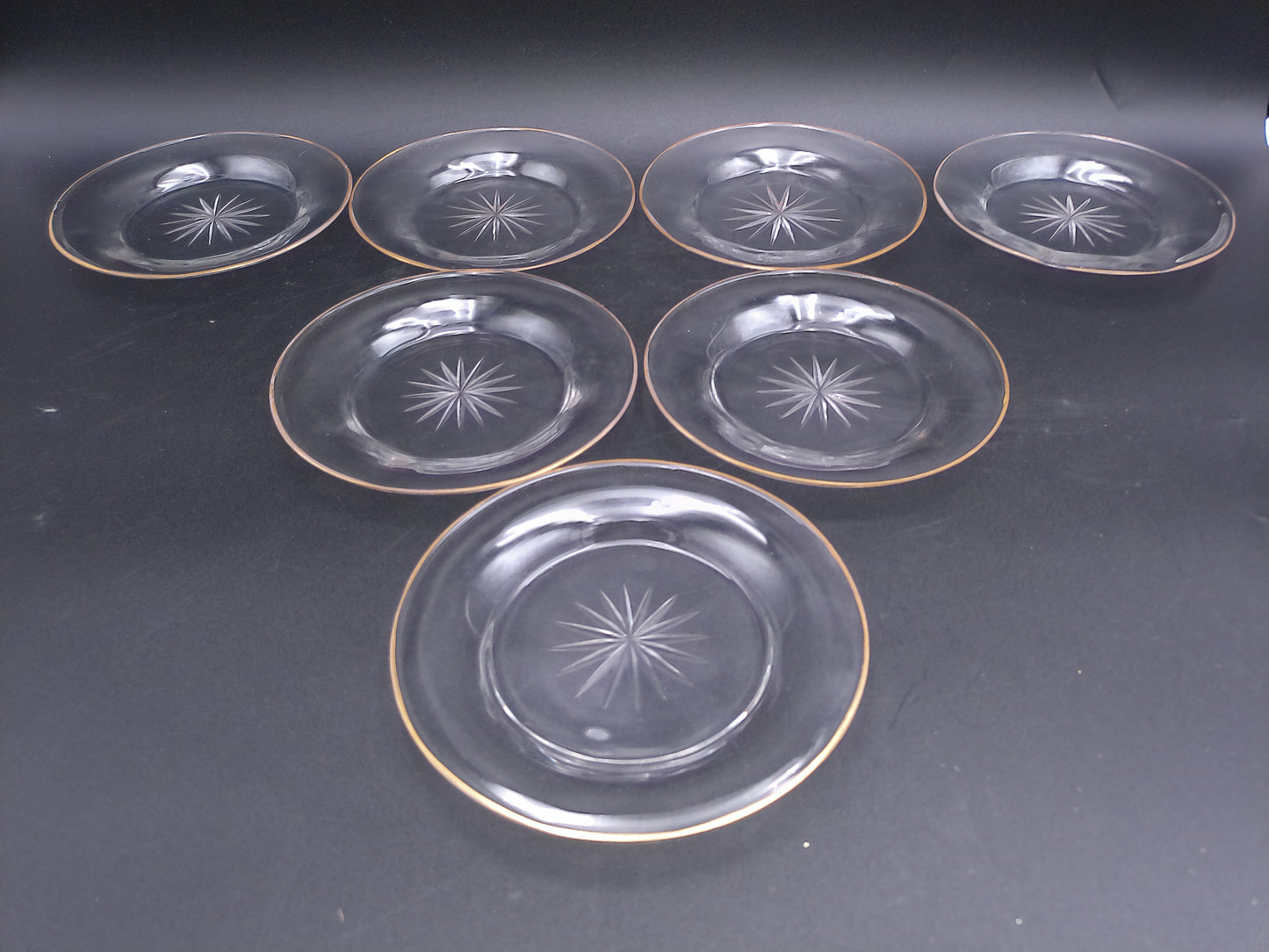 Cut Glass Plate with Gold Rim edges 1950s Set of 7
