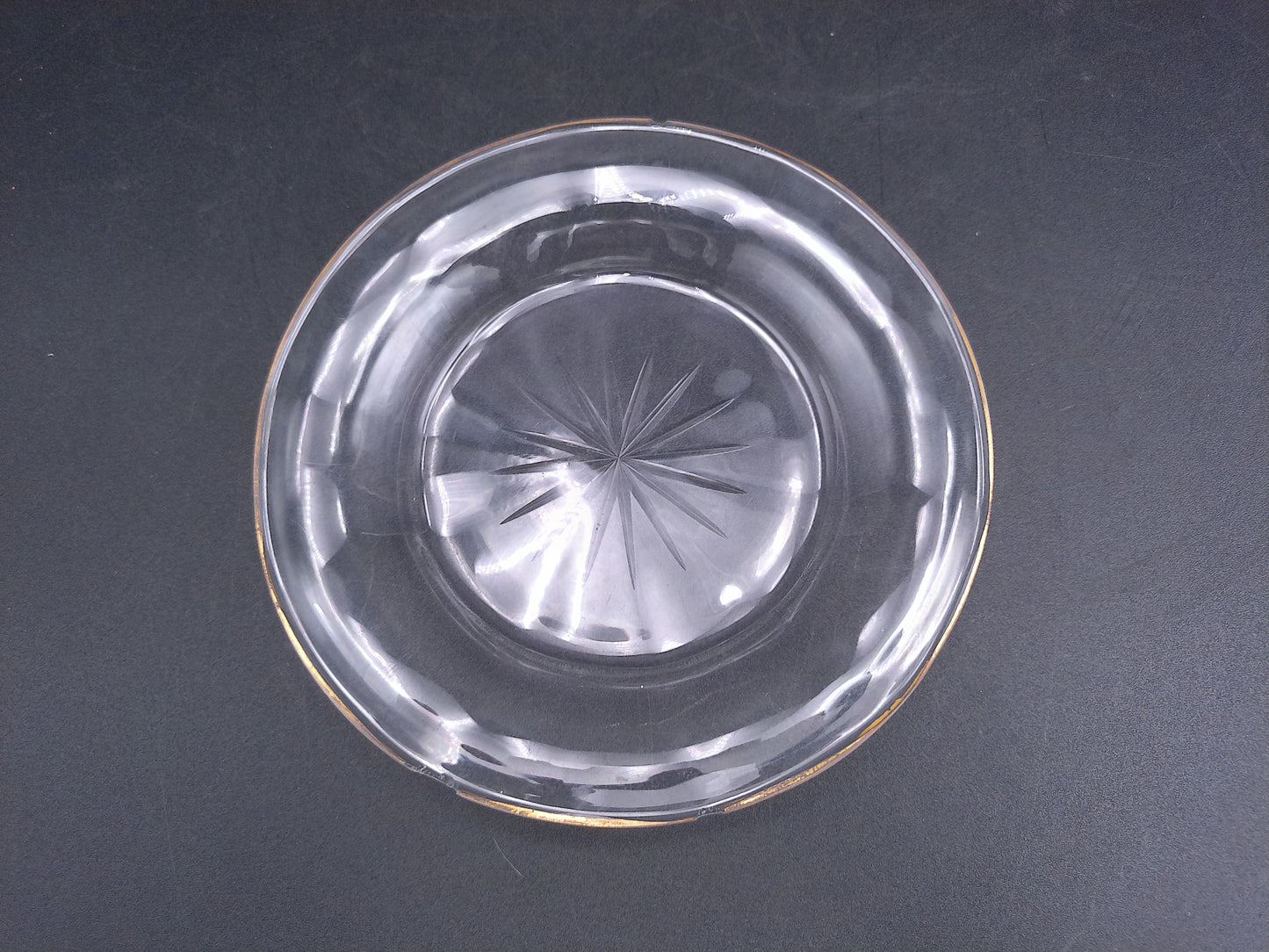 Cut Glass Plate with Gold Rim edges 1950s Set of 7