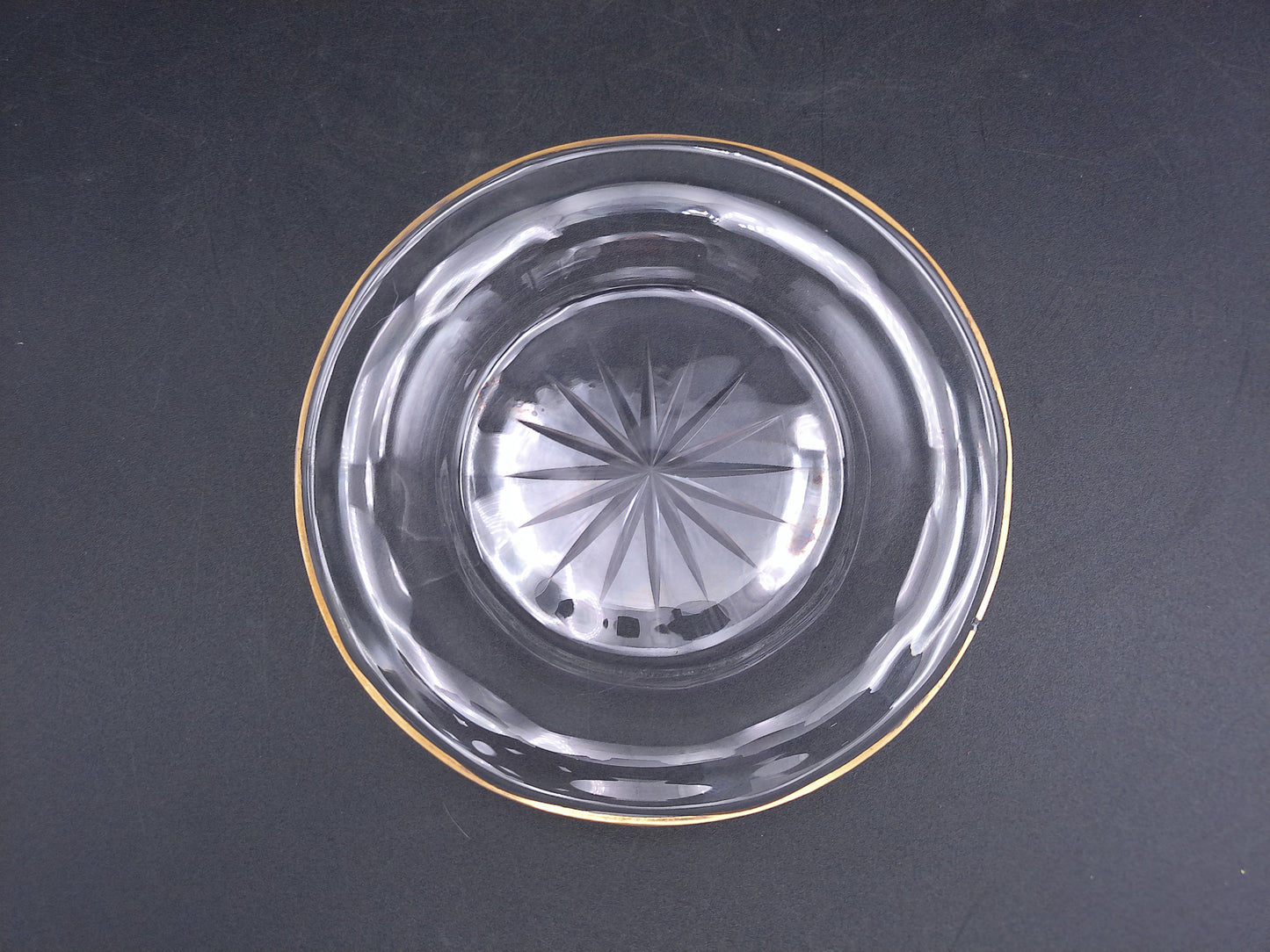 Cut Glass Plate with Gold Rim edges 1950s Set of 7
