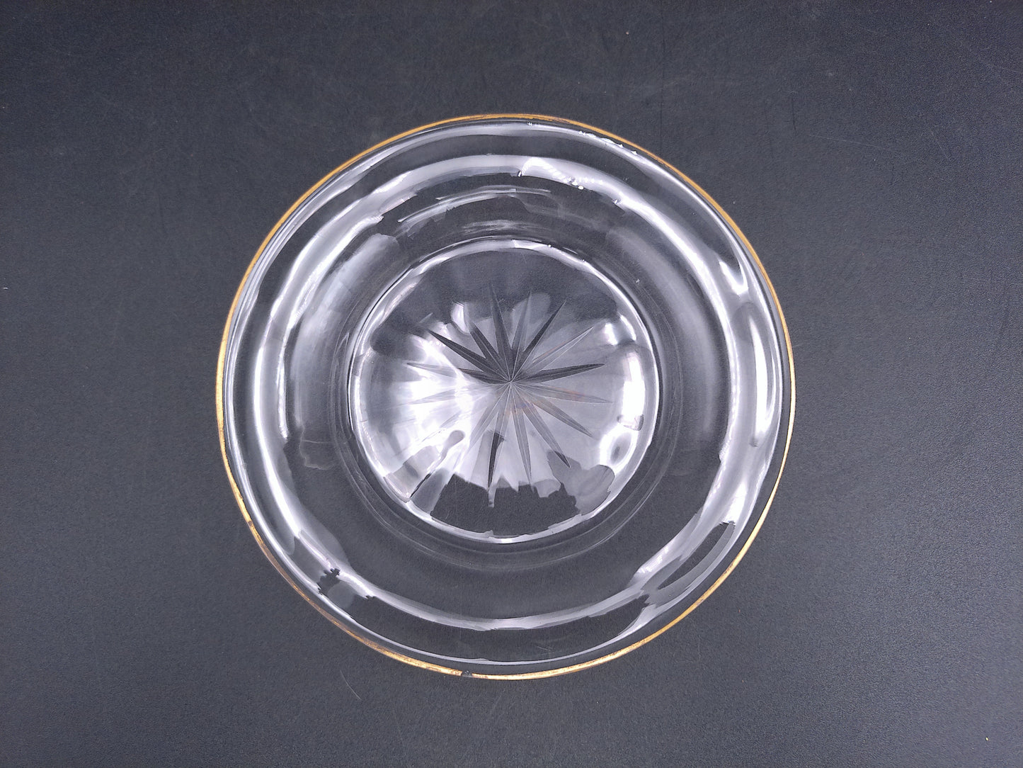 Cut Glass Plate with Gold Rim edges 1950s Set of 7