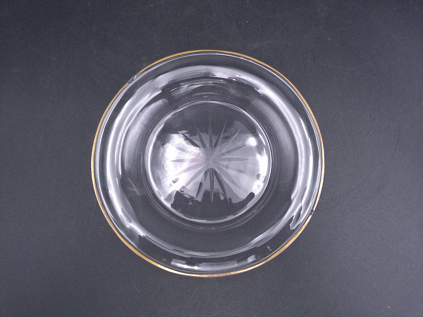 Cut Glass Plate with Gold Rim edges 1950s Set of 7