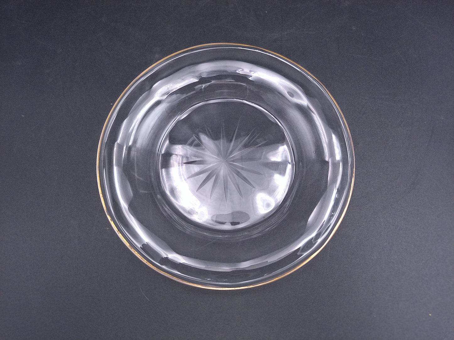 Cut Glass Plate with Gold Rim edges 1950s Set of 7