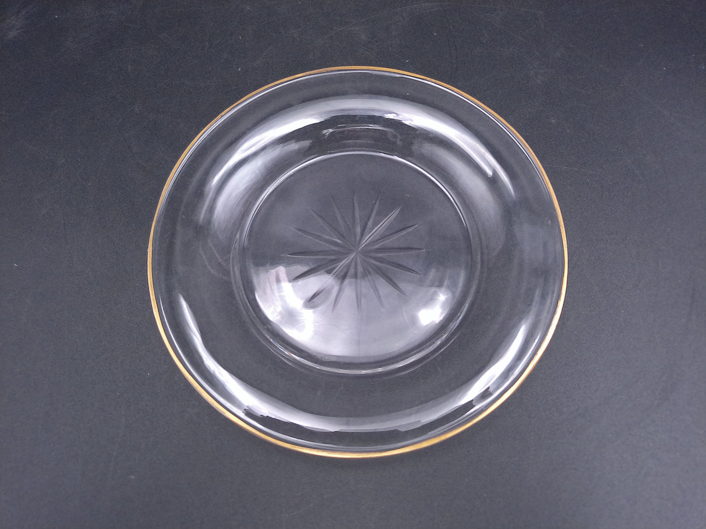 Cut Glass Plate with Gold Rim edges 1950s Set of 7