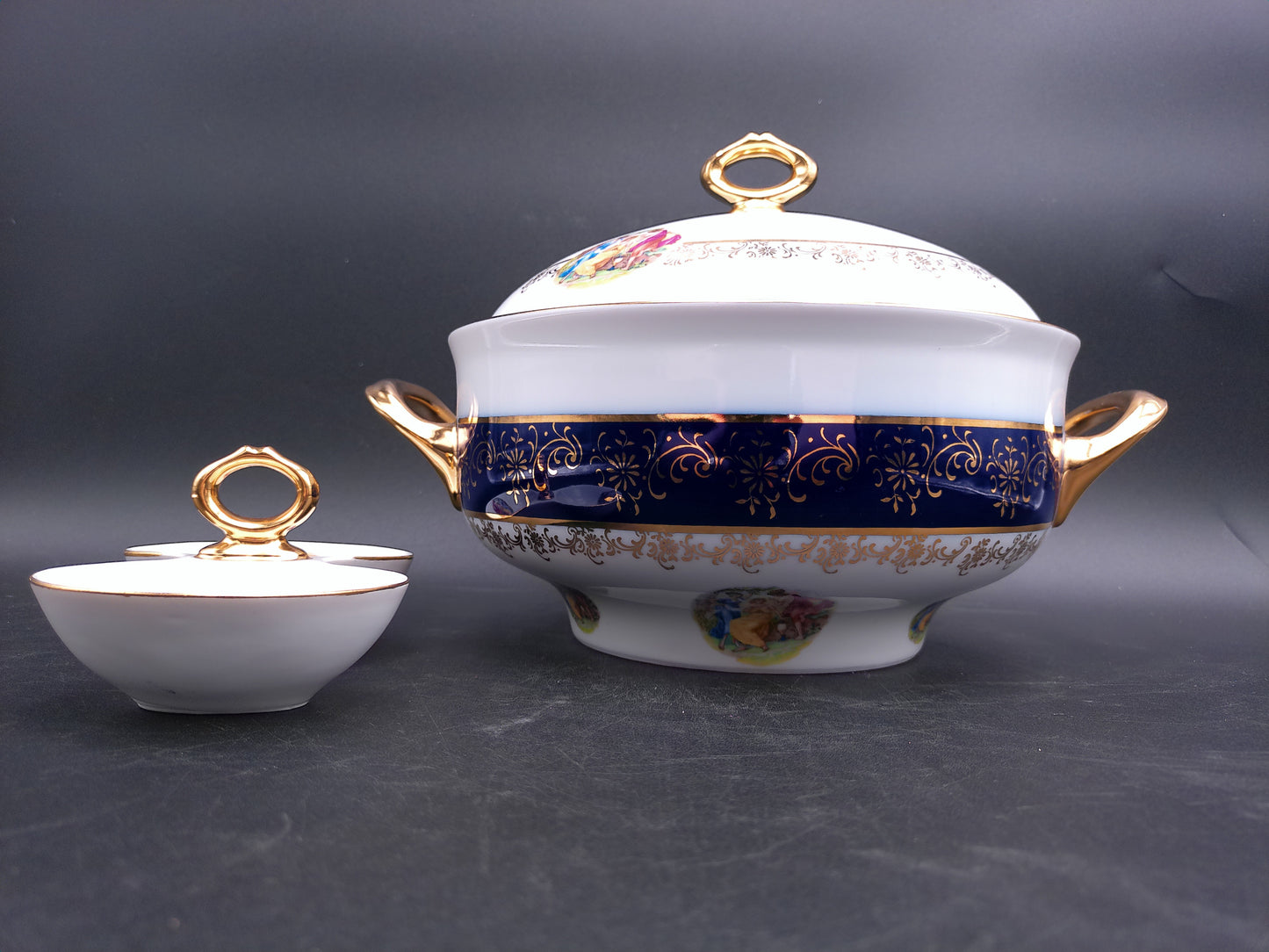 Czech Madonna Porcelain Tureen Bowl Gold Plated ans small Sauce Bowl 1900s