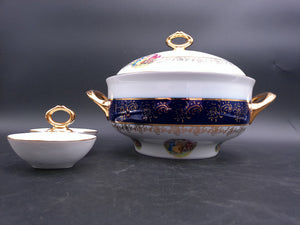 Czech Madonna Porcelain Tureen Bowl Gold Plated ans small Sauce Bowl 1900s