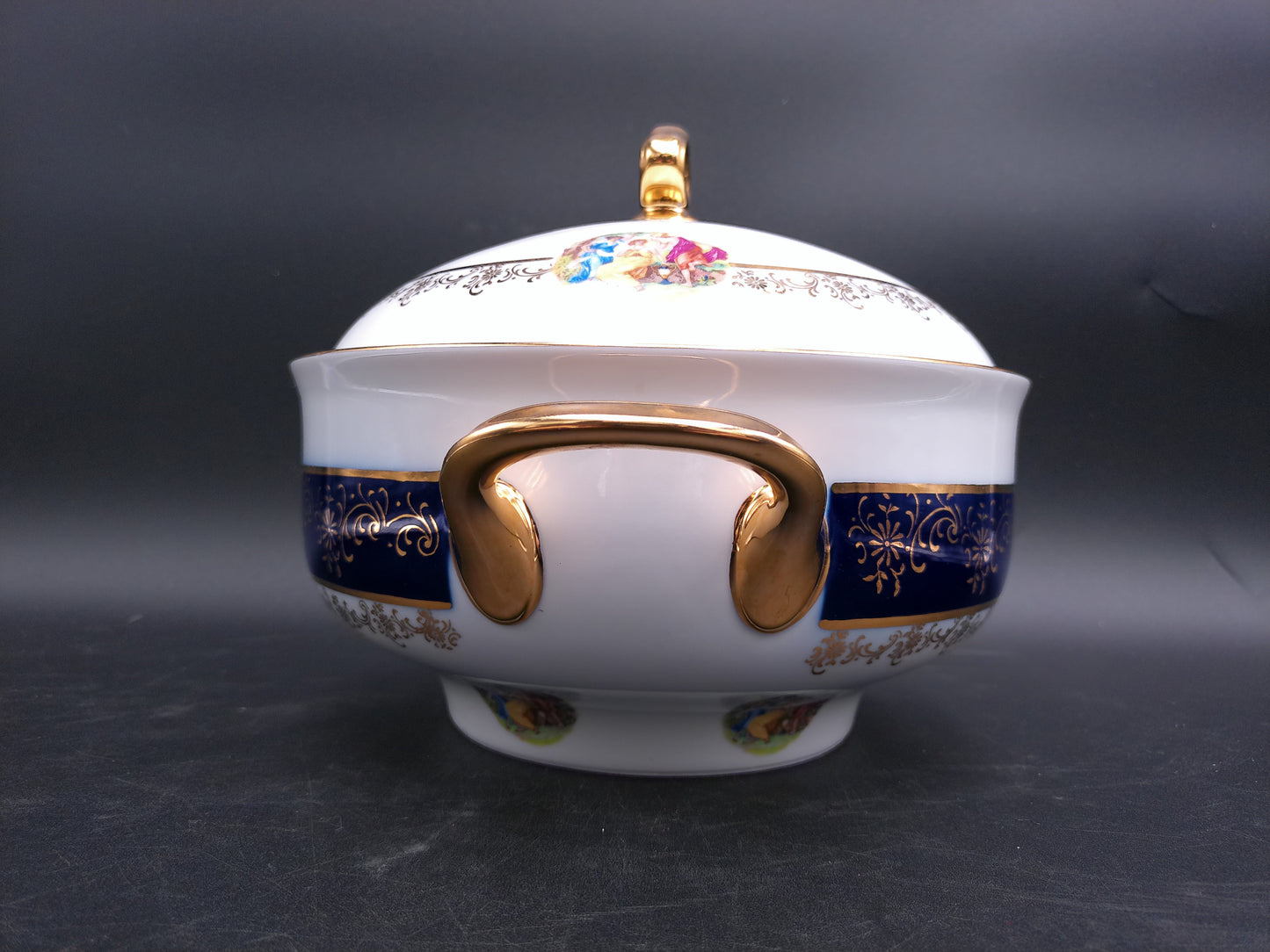 Czech Madonna Porcelain Tureen Bowl Gold Plated ans small Sauce Bowl 1900s