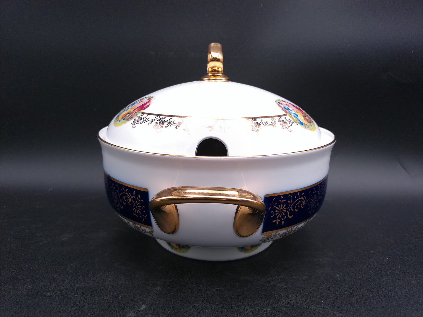 Czech Madonna Porcelain Tureen Bowl Gold Plated ans small Sauce Bowl 1900s
