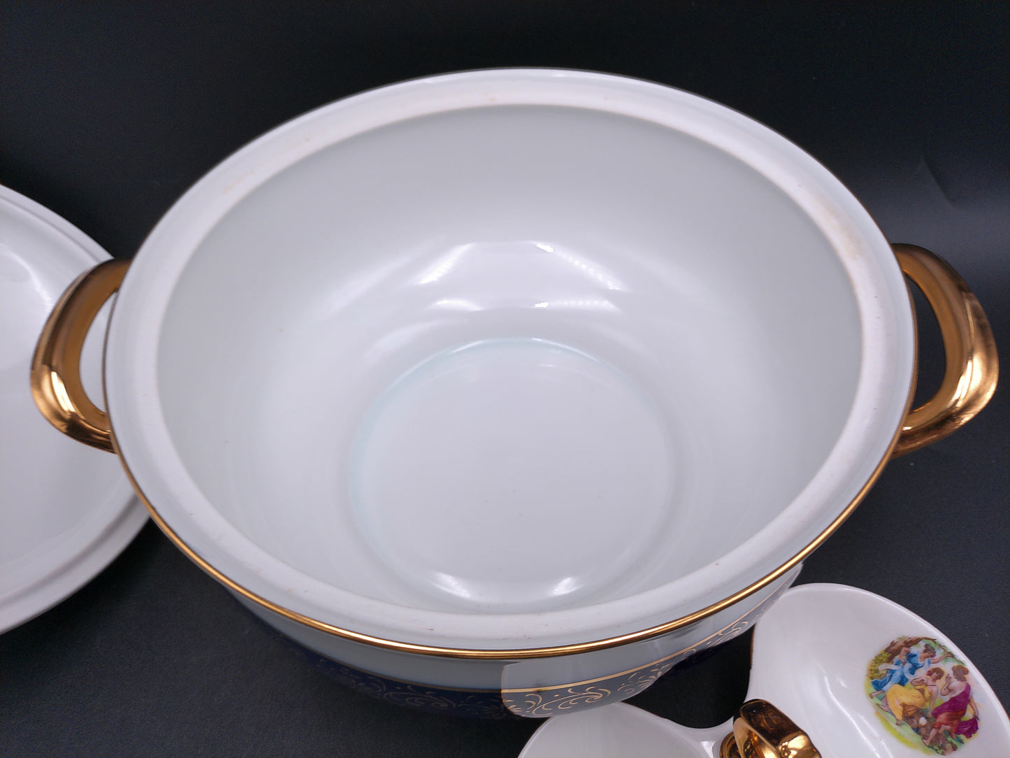 Czech Madonna Porcelain Tureen Bowl Gold Plated ans small Sauce Bowl 1900s