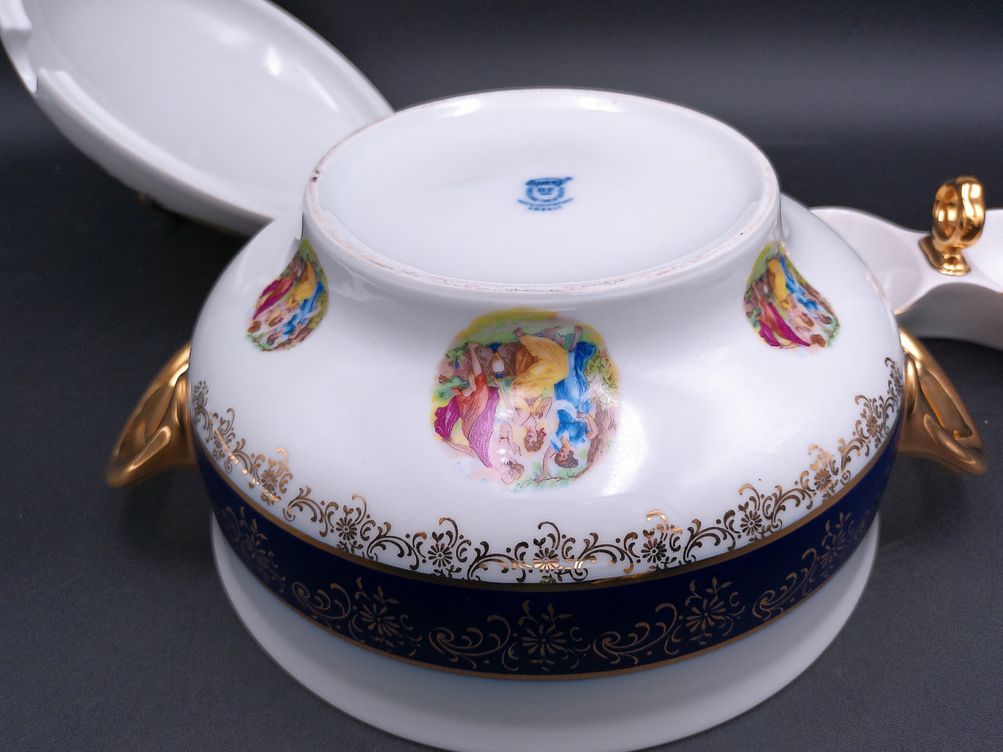 Czech Madonna Porcelain Tureen Bowl Gold Plated ans small Sauce Bowl 1900s