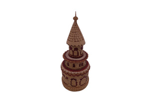 Hand Carved Round Wooden Container Church  Building design Vintage