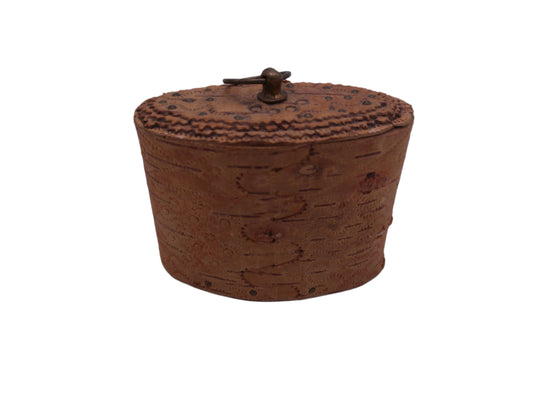 Handmade Birch Bark Storage Box with Brass Handle Vintage