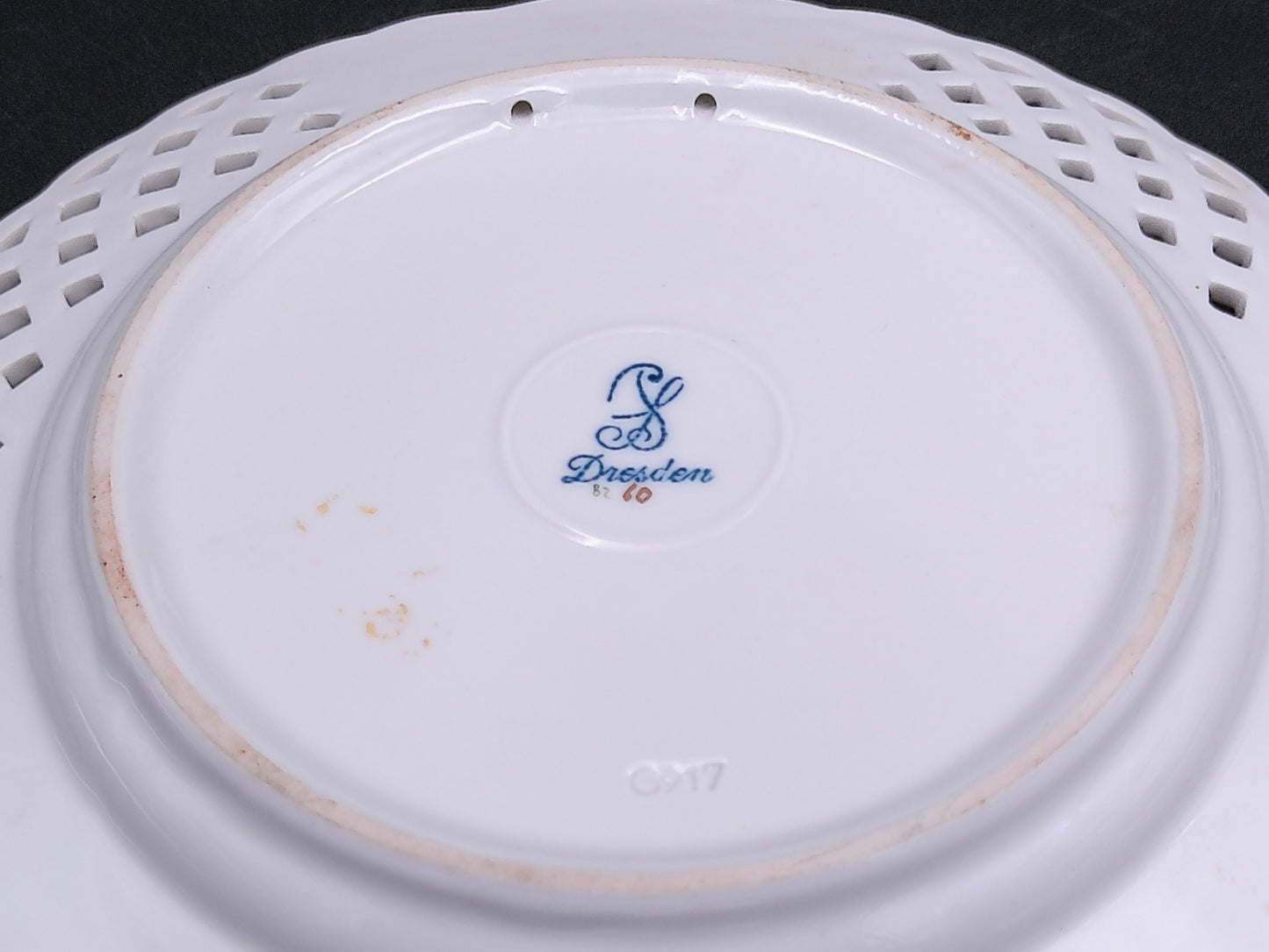 Dresden Porcelain Plate Hand Painted Floral Design Gold Plated Antique Rare