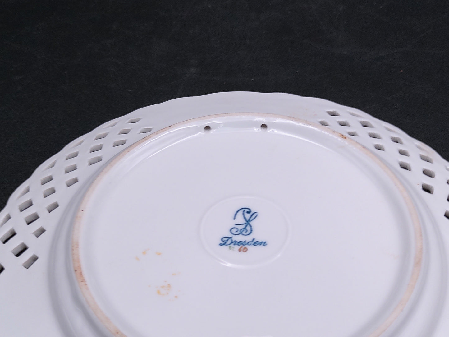 Dresden Porcelain Plate Hand Painted Floral Design Gold Plated Antique Rare