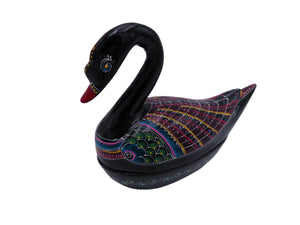 Vintage Black Lacquered Embellished Swan Hand Painted Trinket Jewelry Box Holder