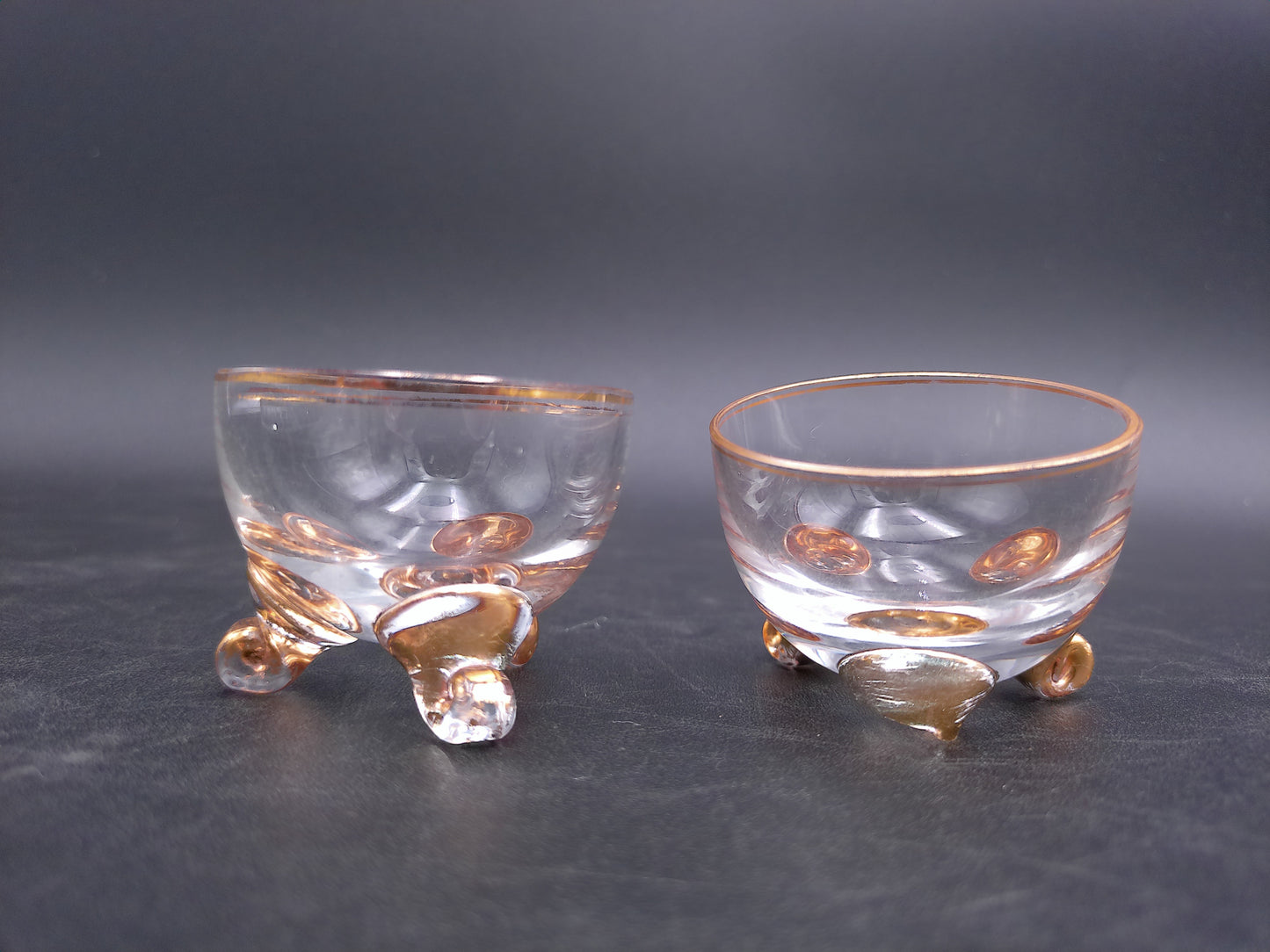 Gold Plated small set of 2 bowls and Divided Glass Serving Tray Dish Bowl   Circle
