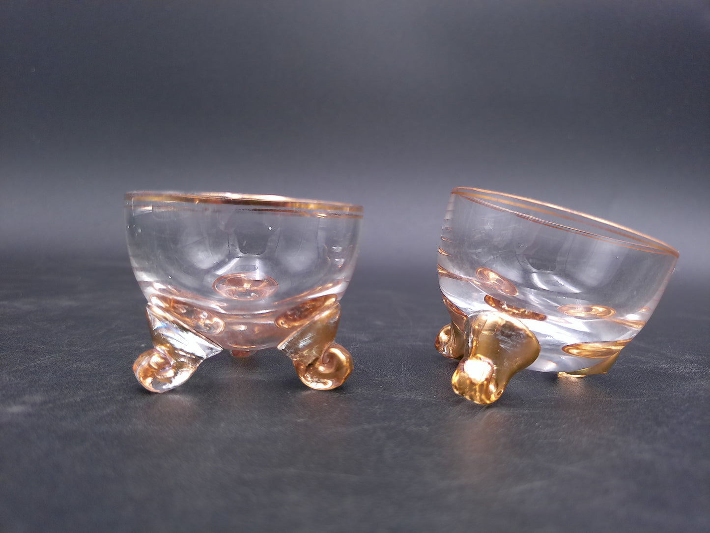 Gold Plated small set of 2 bowls and Divided Glass Serving Tray Dish Bowl   Circle