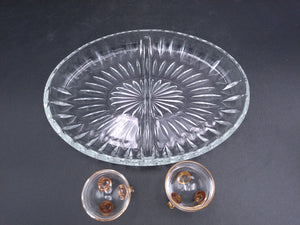 Gold Plated small set of 2 bowls and Divided Glass Serving Tray Dish Bowl   Circle