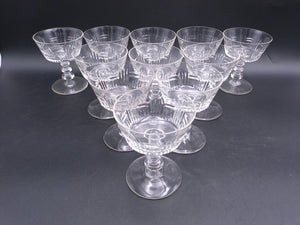 Tiffin Cut Glass Champagne or Sherbet Glasses 1950s with Vertical Design 11 Pieces