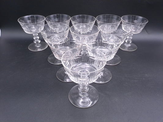 Tiffin Cut Glass Champagne or Sherbet Glasses 1950s with Vertical Design 11 Pieces