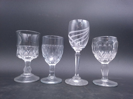 Lot of 4 Unique Crystal Glass Glasses Wine Water Glass Vintage