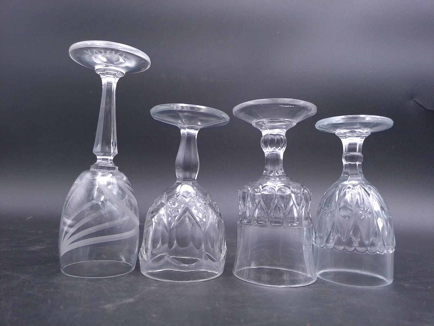 Lot of 4 Unique Crystal Glass Glasses Wine Water Glass Vintage