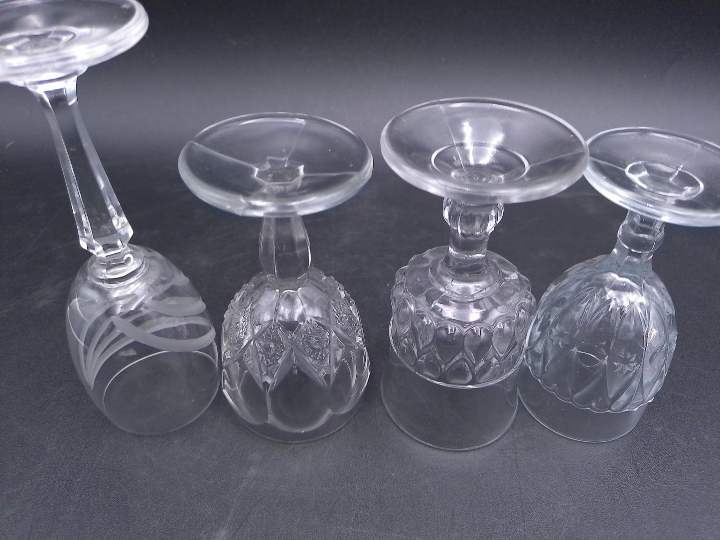 Lot of 4 Unique Crystal Glass Glasses Wine Water Glass Vintage