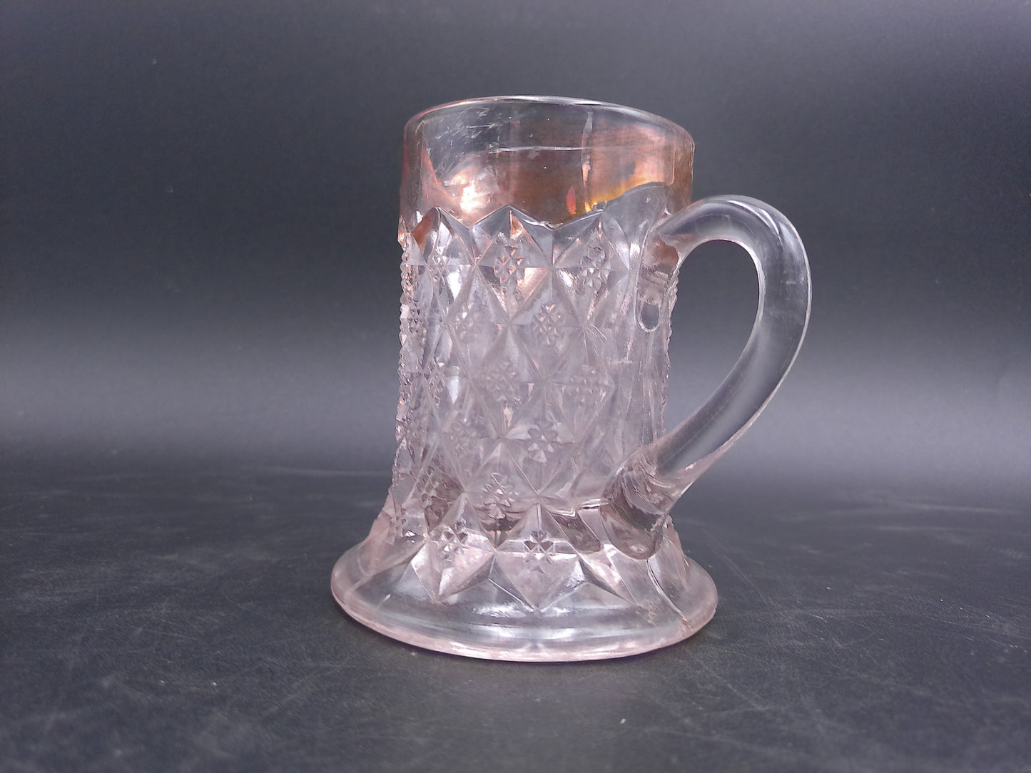 Early American Pressed Glass Creamer Gold colored rim Fostoria Glass Company  Sylvan 1900s