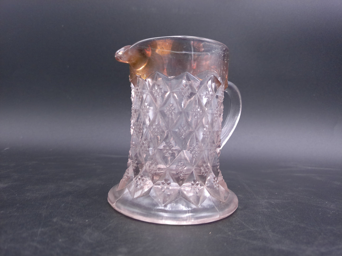 Early American Pressed Glass Creamer Gold colored rim Fostoria Glass Company  Sylvan 1900s