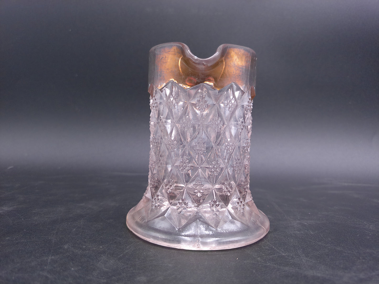 Early American Pressed Glass Creamer Gold colored rim Fostoria Glass Company  Sylvan 1900s