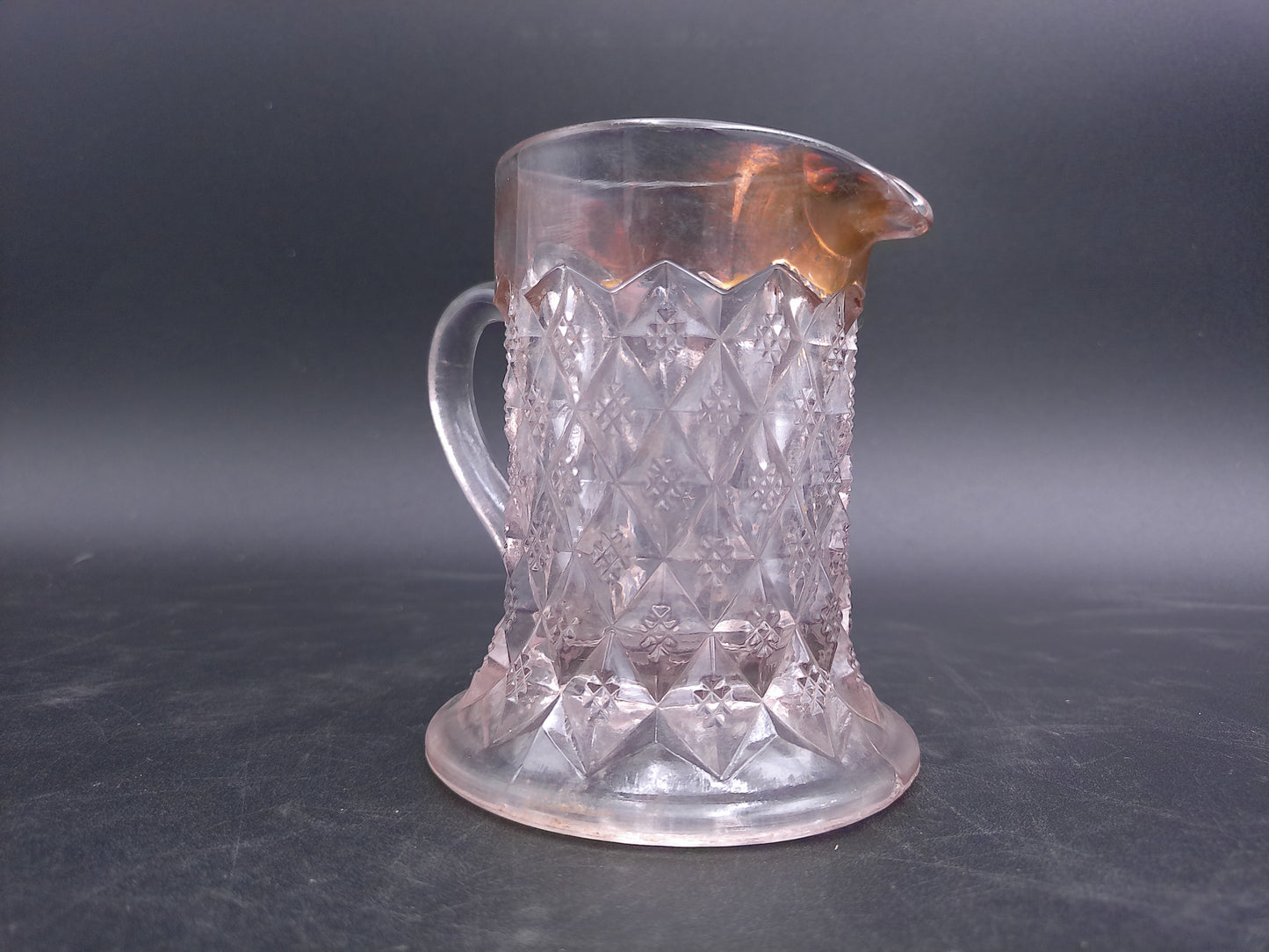 Early American Pressed Glass Creamer Gold colored rim Fostoria Glass Company  Sylvan 1900s