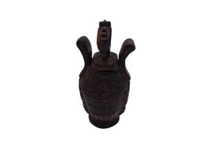 Very Old container has a detailed carved design all around, it has two handles and top lid.
