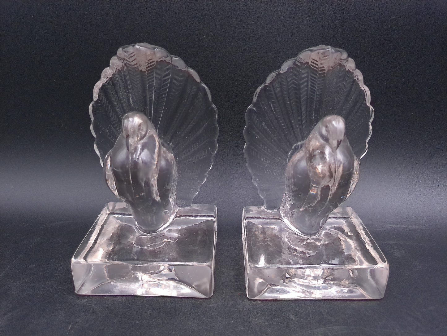 Pair of Indiana Glass Crystal Clear Glass Pouter Pigeon Bookends