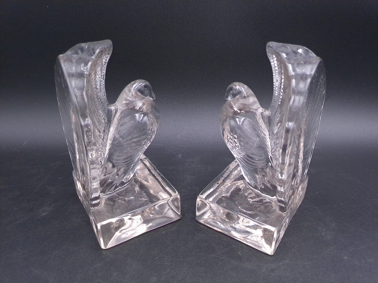 Pair of Indiana Glass Crystal Clear Glass Pouter Pigeon Bookends