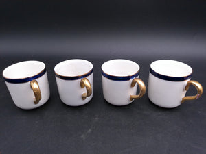 Elegant Vintage Cobalt Blue and White Floral Demitasse Tea Set 4 Cups Gold Handles