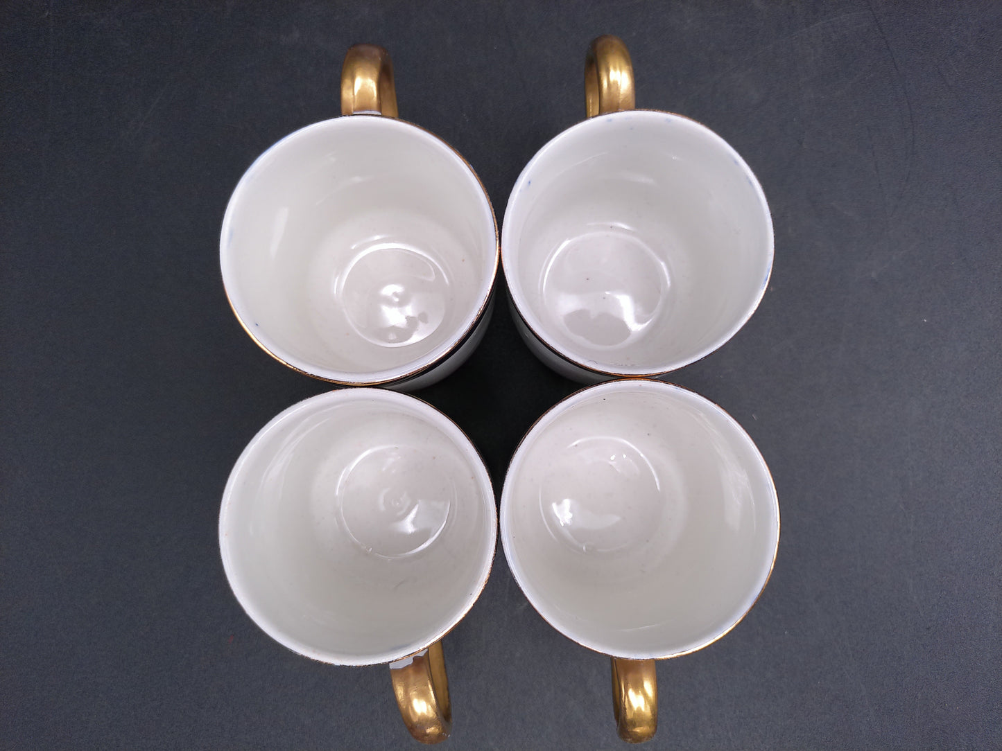 Elegant Vintage Cobalt Blue and White Floral Demitasse Tea Set 4 Cups Gold Handles