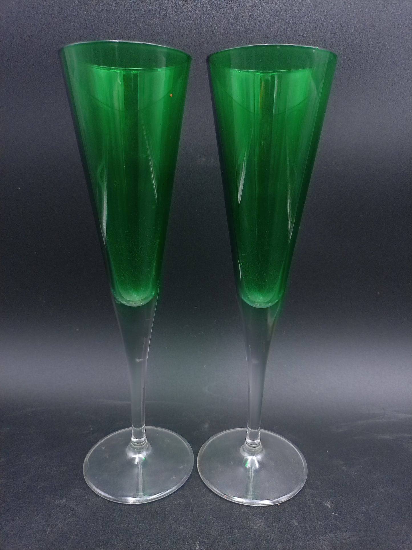 Green Coloured Liqueur Set of  Glasses Clear Stem