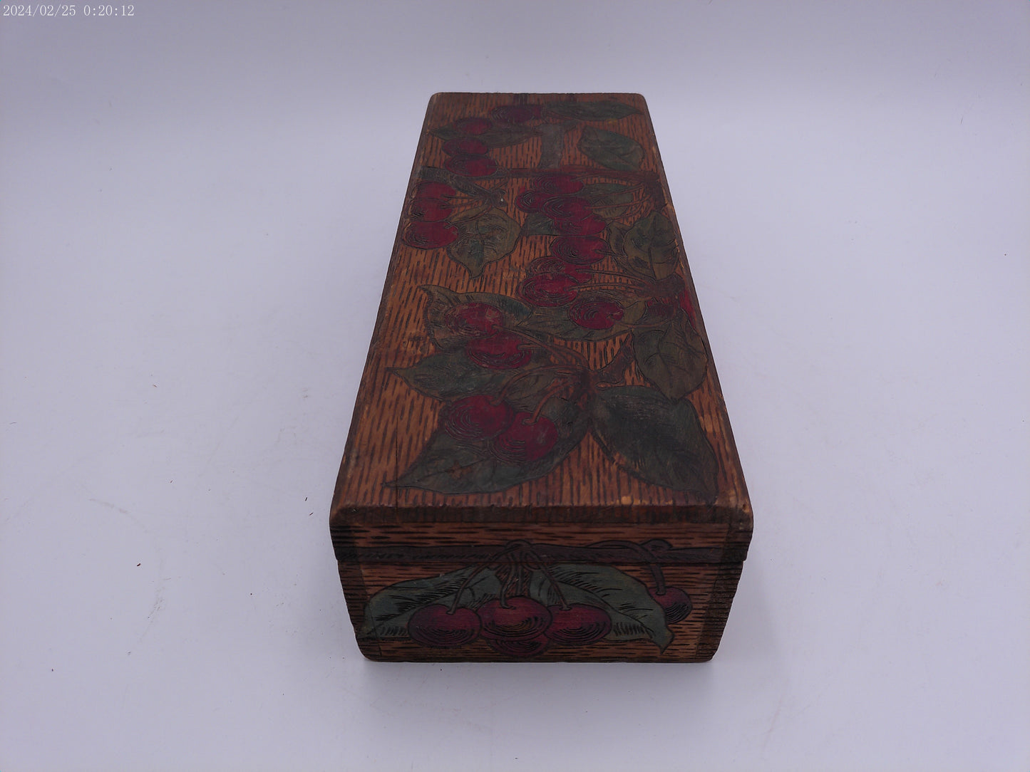 Folk Art Wooden Box Pyrography Cherry Theme Flemish Art