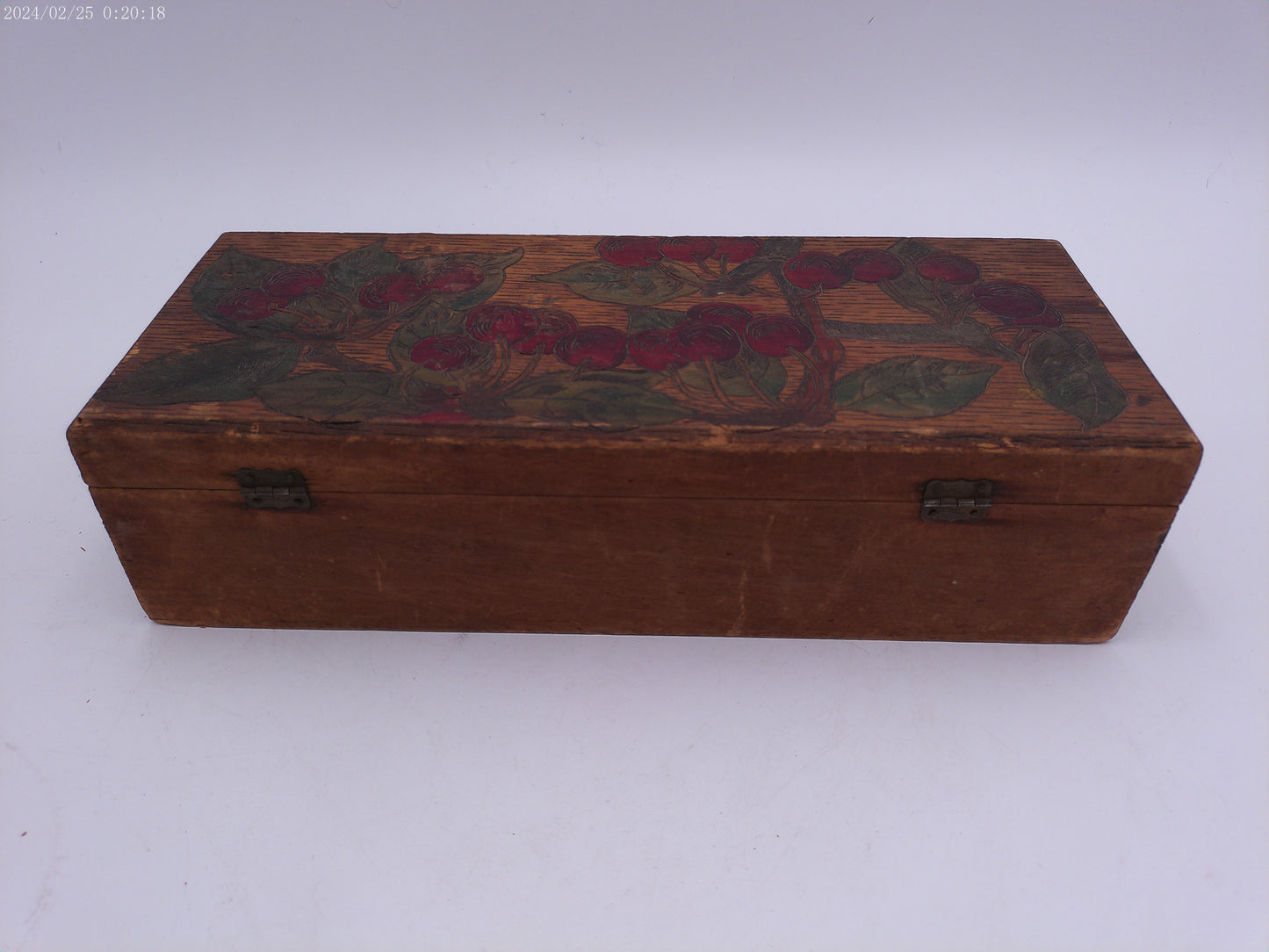 Folk Art Wooden Box Pyrography Cherry Theme Flemish Art