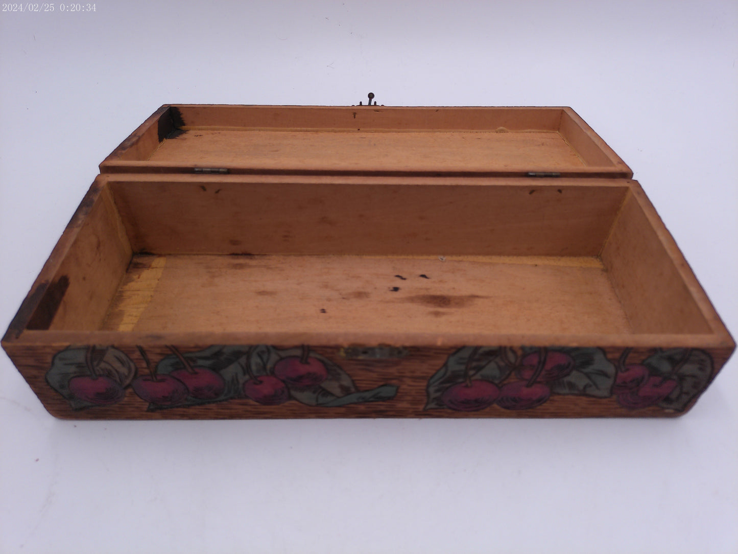 Folk Art Wooden Box Pyrography Cherry Theme Flemish Art