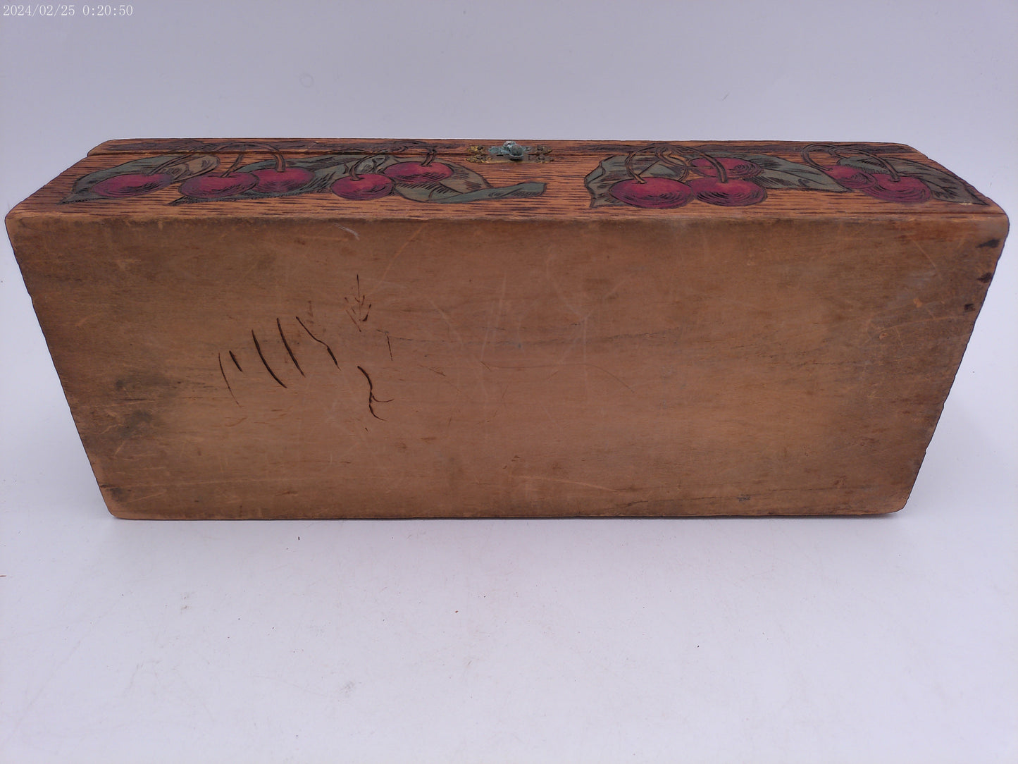 Folk Art Wooden Box Pyrography Cherry Theme Flemish Art
