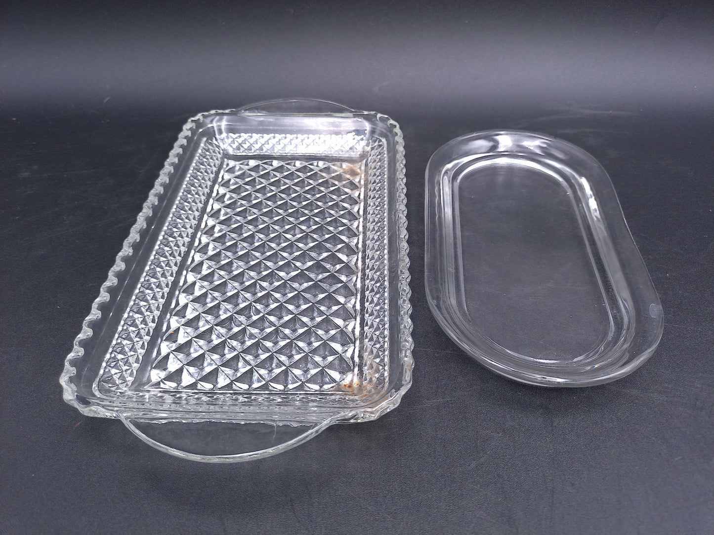 Anchor Hocking Glass Co. WEXFORD Crystal  Rectangular Tray and  2nd tray