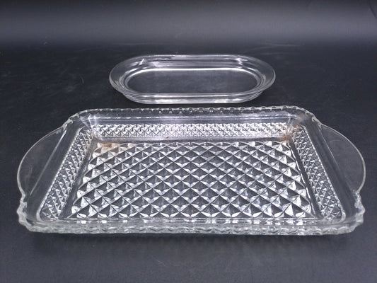 Anchor Hocking Glass Co. WEXFORD Crystal  Rectangular Tray and  2nd tray