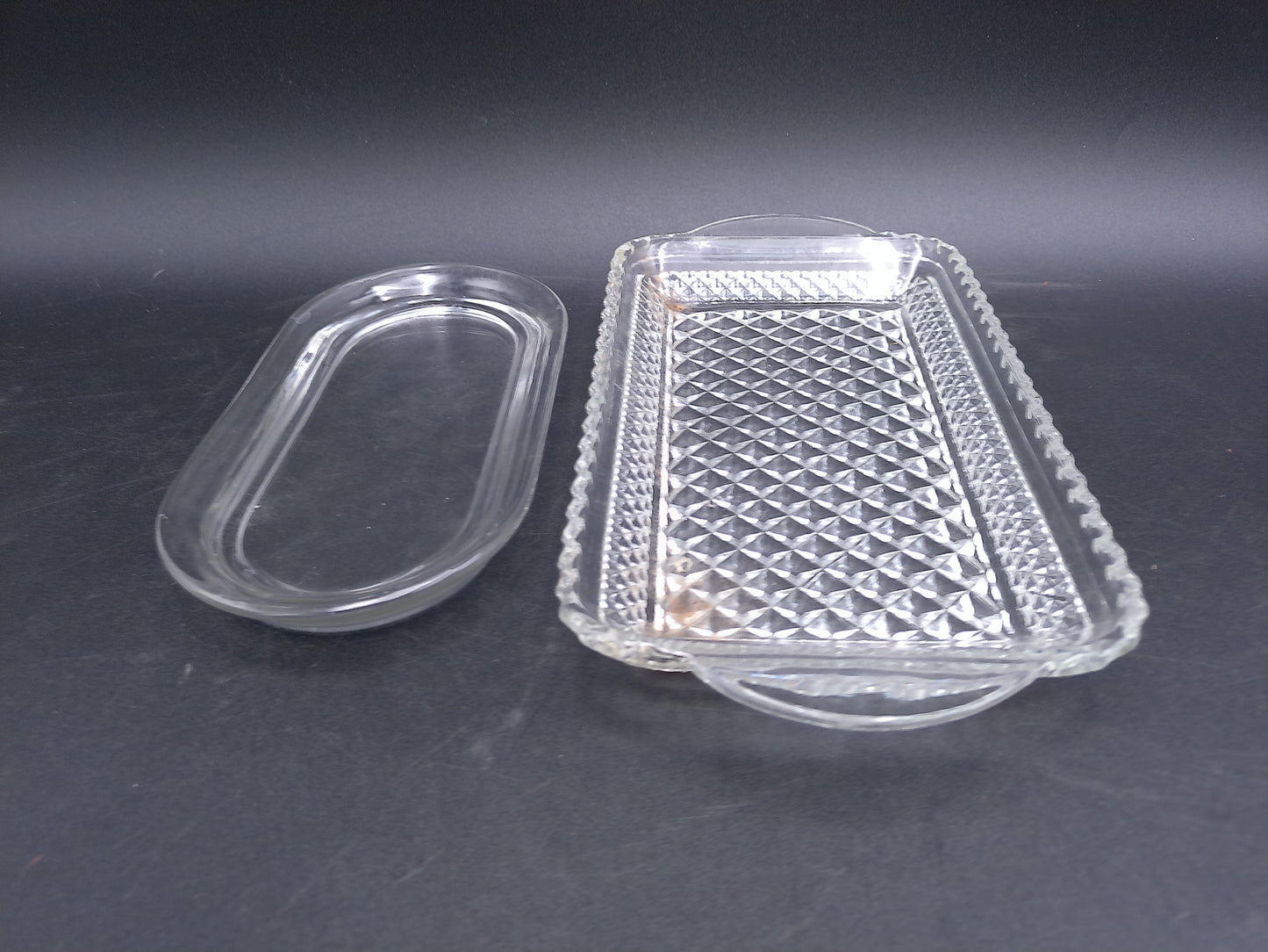 Anchor Hocking Glass Co. WEXFORD Crystal  Rectangular Tray and  2nd tray