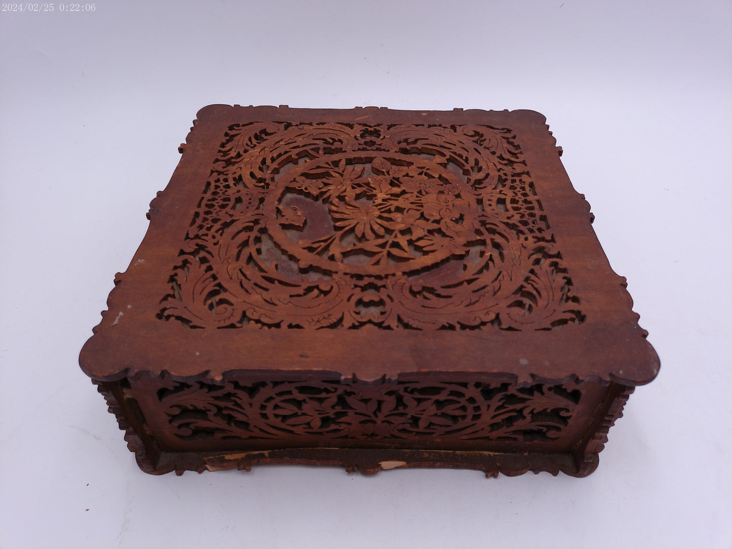 Antique Victorian Box Carved Wooden Fretwork 19th Century