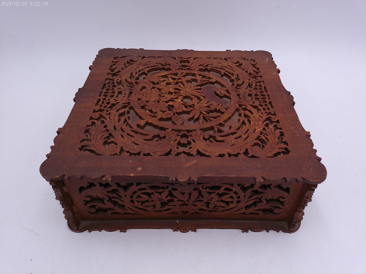 Antique Victorian Box Carved Wooden Fretwork 19th Century